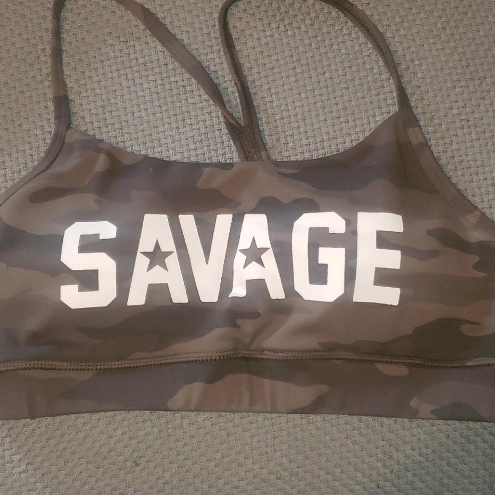 Savage barbell camo sports bra